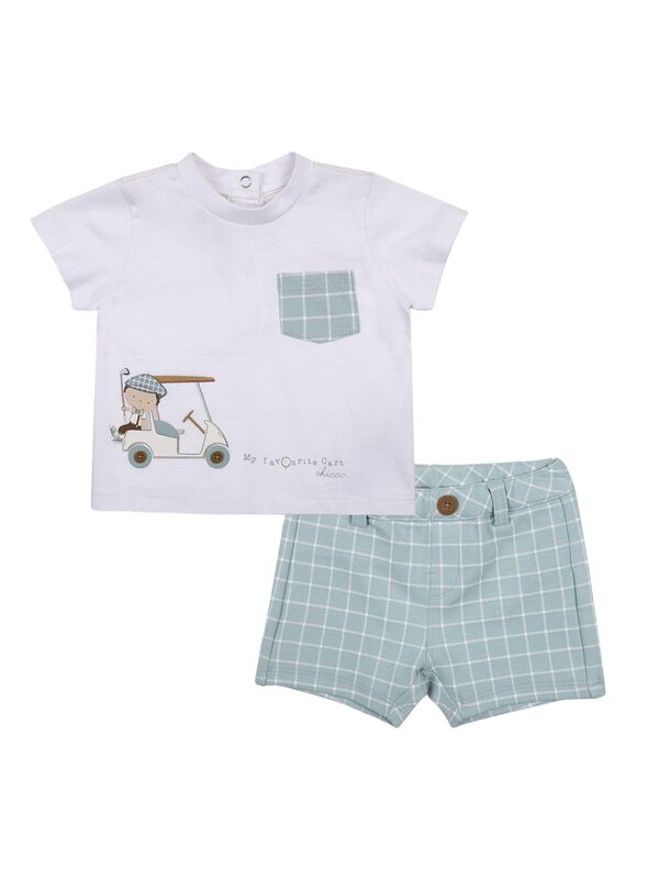 Boys White & Medium Light Blue T-Shirt with Short Pants image number 0